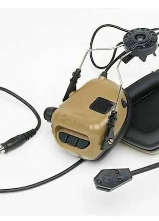 Тактичні активні навушники для військових earmor m32h з бічним кріпленням coyote brown