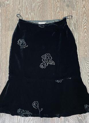 Велюрова спідниця h&m collection  із квітковим принтом