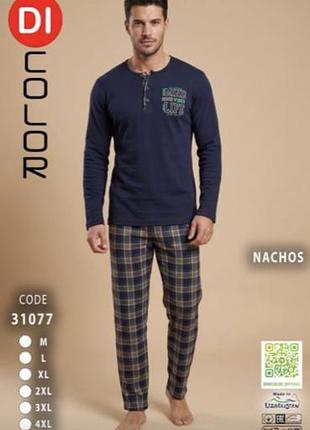 Піжама чоловіча di color nachos тепла байкова синя в клітинку