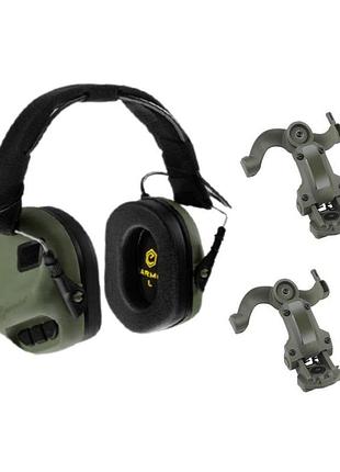 Тактичні активні навушники для військових earmor m31 gren+ кріплення чебурашки олива