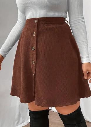 Коричнева вельветова спідниця трапеція на ґудзиках shein curve 2xl
