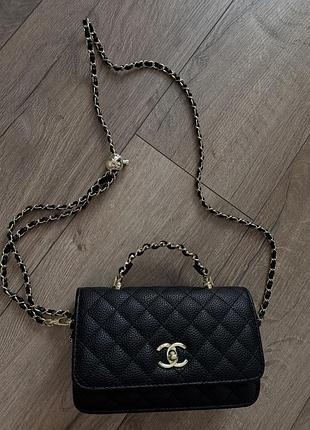 Сумка жіноча chanel чорна з екошкіри 21х15х5 см