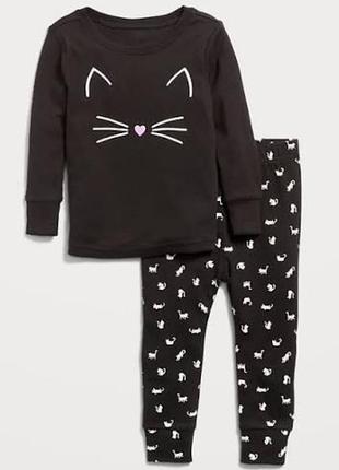 Дитяча піжама old navy чорна з котиком на 6 років | лонгслів + штани