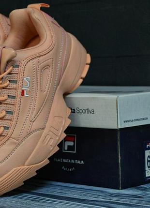 Кросівки жіночі fila disruptor 2 білі та бежеві, розміри 36-39, матеріал прескожа