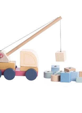 Деревянная игрушка львенок cubika авто-кран 2 мангитные блоки (15917)