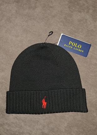 Шапка унісекс polo ralph lauren чорна one size мериносова шерсть