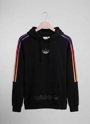 Худі чоловіче adidas чорне з різнокольоровими смужками