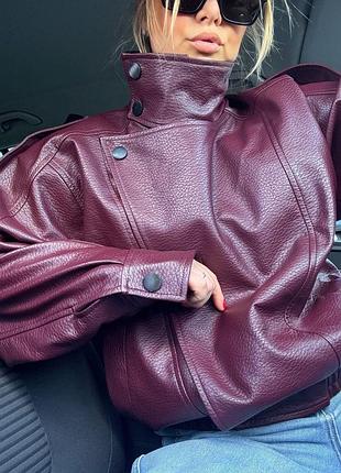 Куртка жіноча zara косуха бордова екошкіра