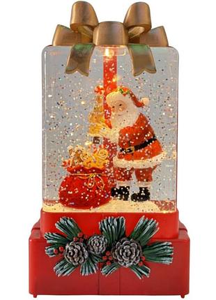 Новогодний led-ночник xmas wdl-25010a «подарок» со снегопадом и декоративной композицией, 17,9 см