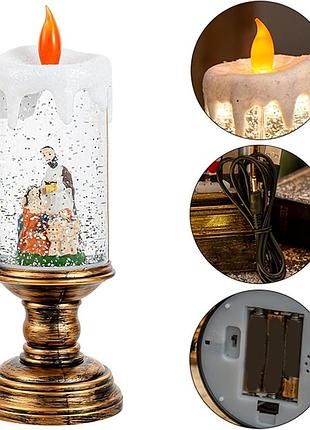 Новогодний led-светильник «свеча» hc-g032 со снегопадом, 8 мелодиями и питанием от usb или батареек, 30 см