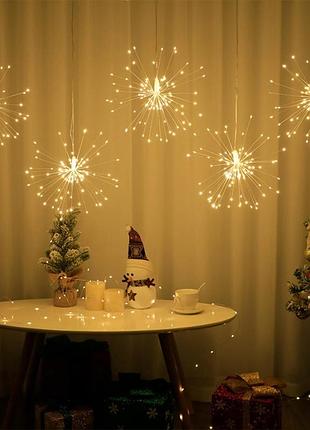 Светодиодная гирлянда-штора «фейерверк» xl-81-20 3×0,3 м на 500 led, 5 подвесных звезд, теплый белый свет