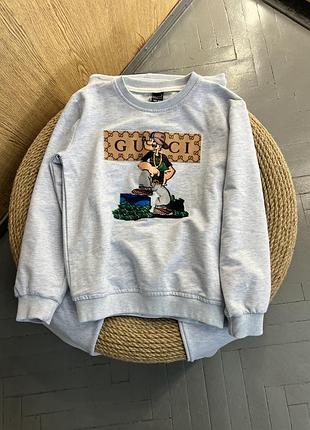 Спортивний костюм для дівчинки gucci сірий з принтом 146-152 см