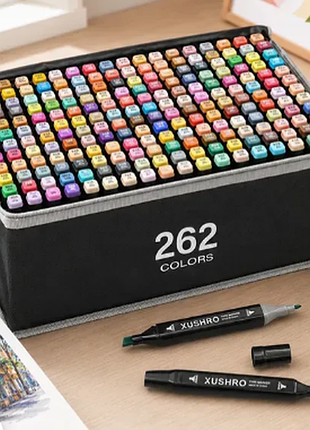 Набір двосторонніх маркерів, sketch marker, 262 кольори, в сумці
