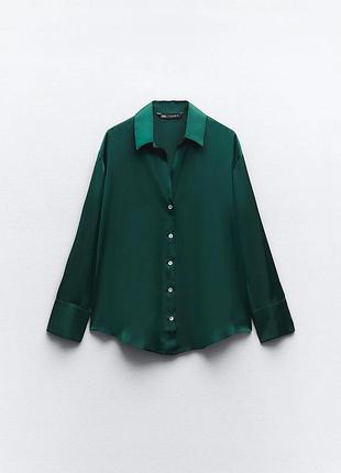 Жіноча атласна сорочка zara зеленого кольору