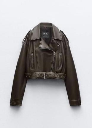 Жіноча куртка-косуха zara зі штучної шкіри, хакі