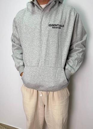 Худі fear of god essentials / сіре худі essentials / чоловіче худі fear of god essentials / брендове оверсайз худі essentials / сіра кофта з капюшоном
