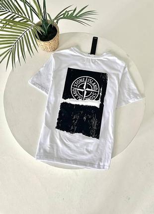 Чоловіча футболка stone island бавовняна біла теніска стон айленд спортивна на літо (b)