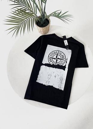 Мужская футболка stone island хлопковая черная тенниска стон айленд спортивная на лето l (b)