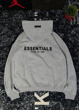 Брендове чоловіче худі essentials / стильна толстовка fear of god з принтом / чоловіче сіре худі essentials fear of god / кофта essentials з силіконов
