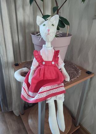 Кошка лиза, 55 см, лён 5