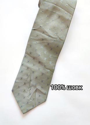 Краватка 100% шовк pure silk широкий галстук хакі silk seta seda сілк шовкова в горошок крапочка зелена вінтаж вінтажна