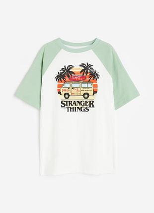 Футболка біла бавовняна підліткова stranger things h&m