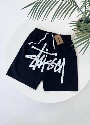 Чоловічі шорти stussy чорні на літо стуссі з плащової тканини (b)