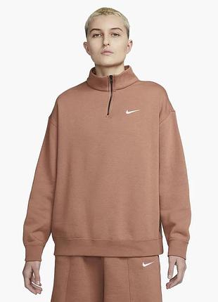 Оригінал спортивний світшот жіночий nike womens 1/4-zip fleece brown dc5424-215 оригинал найк кофта коричнева повсякденна на замку xs