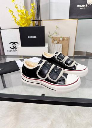 Кеди жіночі chanel чорні з овчиною