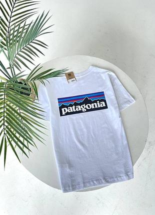 Мужская футболка patagonia белая хлопковая патагония с принтом l (b)