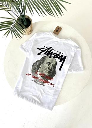 Чоловіча футболка stussy біла бавовняна теніска стуссі франклін спортивна на літо m (b)