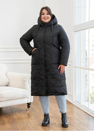 Подовжена зимова жіноча куртка батал 350/р.48-70/ чорний 70