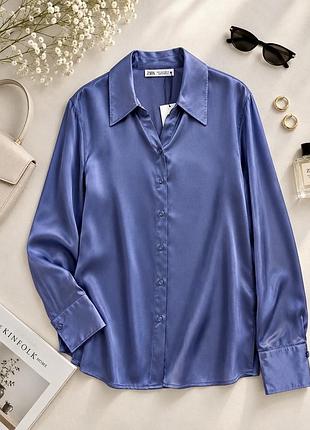 Жіноча блуза сорочка zara фіолетова сатинова xxl, нова з біркою