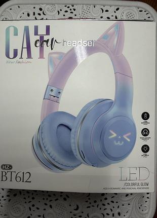 Дитячі накладні bluetooth навушники cat bt612 з вушками та led підсвіткою