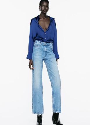 Джинси жіночі zara z1975 full length прямого крою з високою посадкою, блакитні