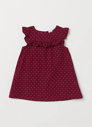 🎀 бордовое платье в горошек с оборками для девочки | h&amp;m