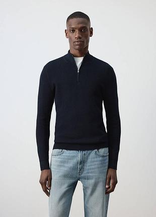 Mango  трикотажна кофта 1/3 zip, в темно-синьому кольорі.