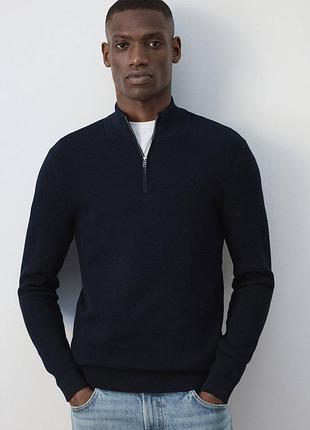 Mango  трикотажна кофта 1/3 zip, в темно-синьому кольорі. 7