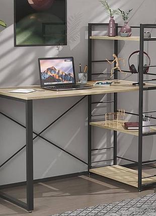 Письменный стол ferrum-decor коннект с этажеркой, черный дсп дуб сонома 16мм, 75x120x60 см (frd-104222)