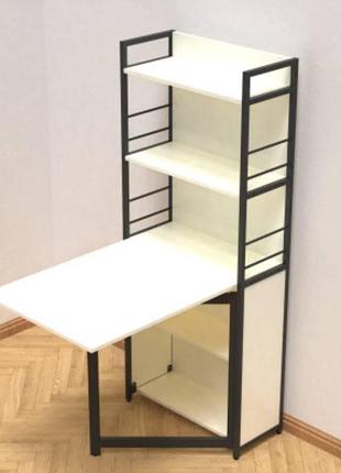 Стіл книга з етажеркою практик 2 ferrum-decor, білий дсп 16 мм, чорний метал, 1555x640x990 (frd-104625)