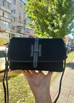 Клатч жіночий чорний  замшевий через плече кроссбоді