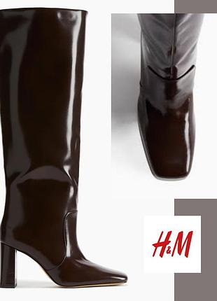 Чоботи жіночі h&m демісезонні лакована шкіра, шоколадні, розмір 38 (24,5см)