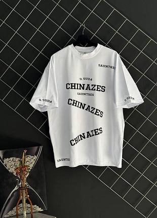 Мужская оверсайз футболка белая с принтом chinazes хлопковая тенниска чиназес на лето xxl (b)