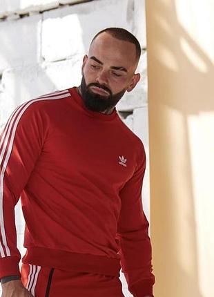 Мужской свитшот adidas красный с лампасами весенний осенний кофта адидас без капюшона m (b)