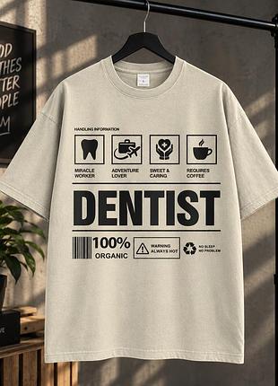 Оверсайз футболка dentist с принтом для стоматолога l, бежевый