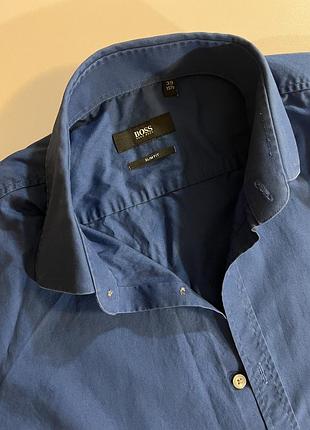 Чоловіча сорочка hugo boss slim fit синя з коротким рукавом