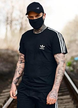 Мужская футболка adidas черная с полосами адидас с лампасами 3xl (bon)
