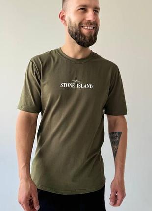 Мужская футболка stone island хлопковая хаки тенниска стон айленд спортивная на лето m (b)