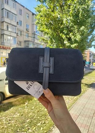 Клатч жіночий замшевий через  плече сірий натуральна замша