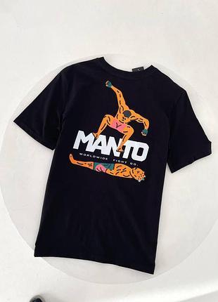 Чоловіча футболка manto stomp чорна бавовняна манто стомп з принтом на літо l (b)